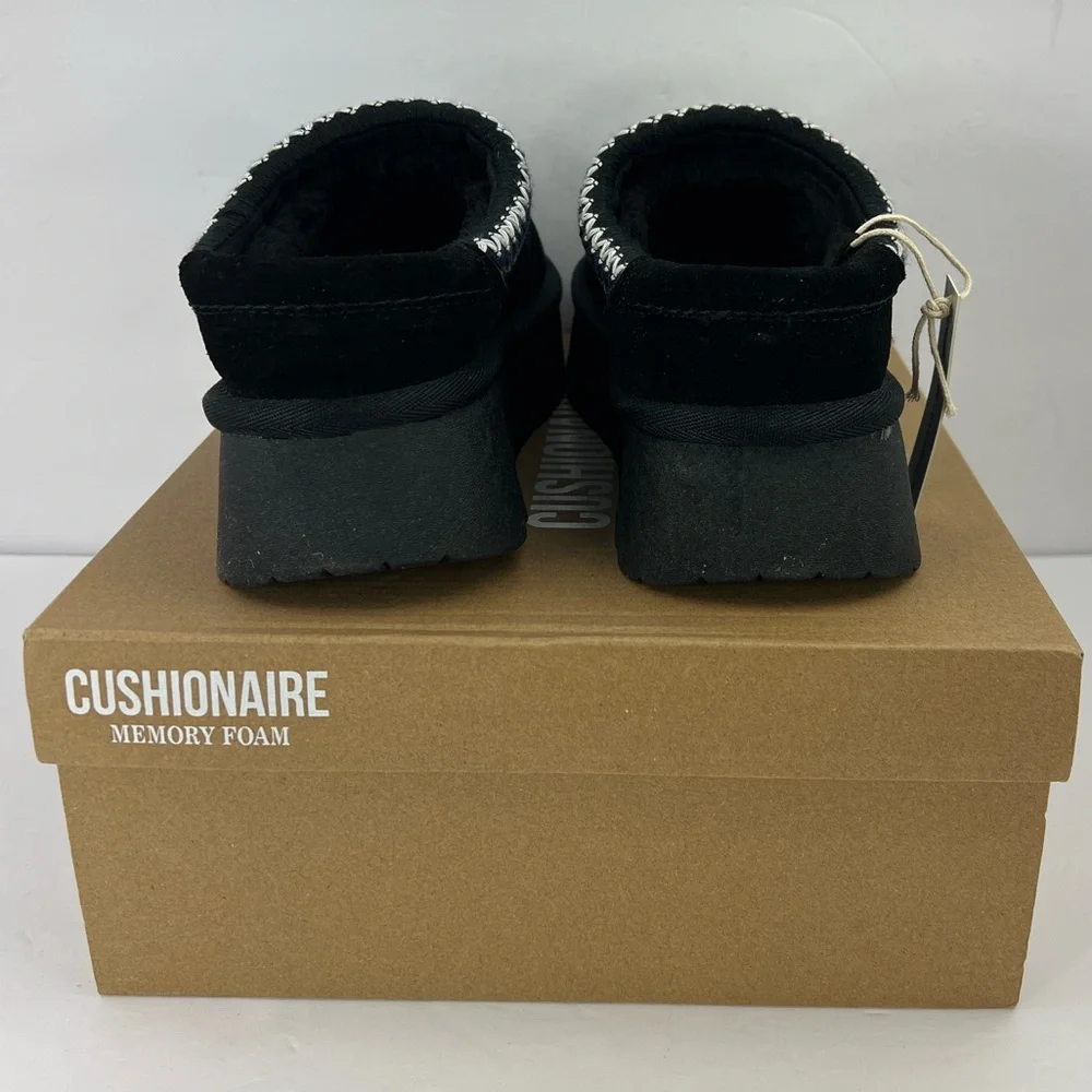 CUSHIONAIRE KABUKI GENUINE BLK SUEDE PLATFORM MULES,SIZE 7M, WARM & COMFORTABLE